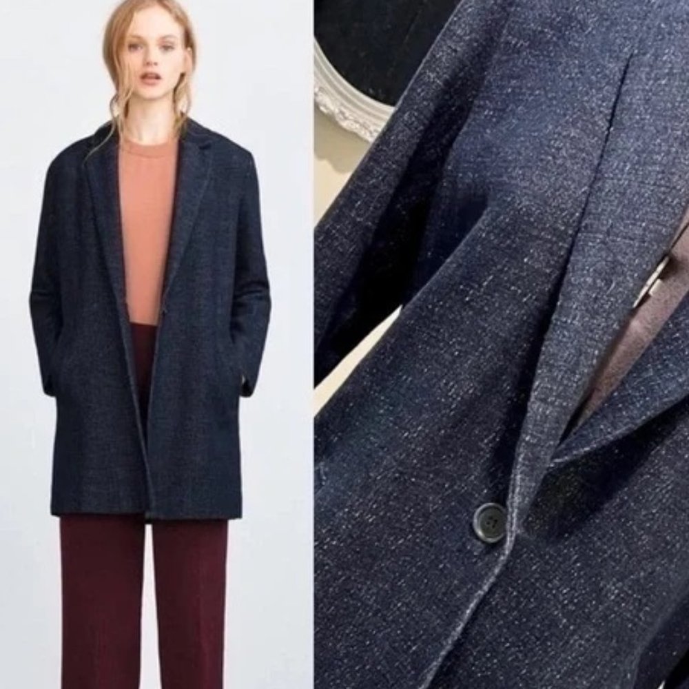 Zara Trafaluc Longline Denim Knit Blazer Size S - Picture 10 of 10